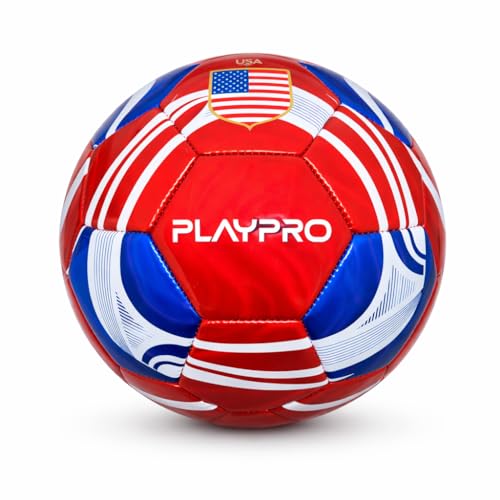 PLAYPRO Metallic Country Edition Soccer Ball - USA Red, Size 5, Official Match Standard