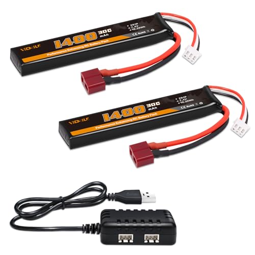 1400mAh 7.4V Lipo Battery with Dean-Style T Plug & USB Charger - 2 Pack