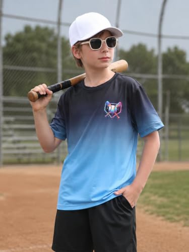 Lovekider Boys Gradient T-Shirt 9-10 Years Drip Baseball Short Sleeve Graphic Tee