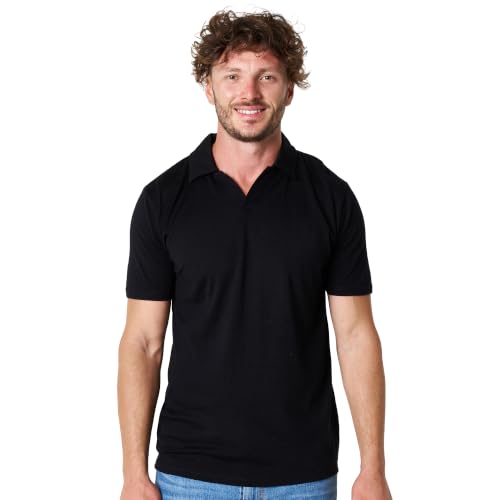 Merino.tech X-Large Black Men’s Merino Wool V-Neck Polo Shirt - Short & Long Sleeve