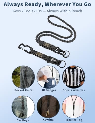 Heavy-Duty Paracord Lanyard for ID Badges with USA Flag – 20in, Black, 2 Pack