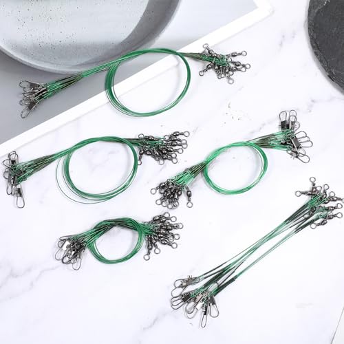 Fishing Leaders with Swivels - 50 Pcs Green Steel Wire