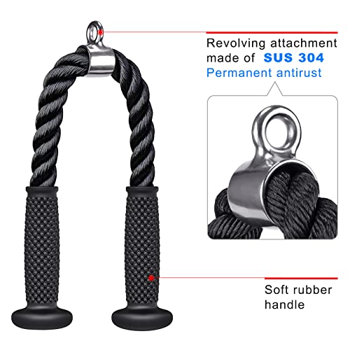 Kipika Ergonomic Tricep Rope 28 Black for Cable Machine & Pulley System