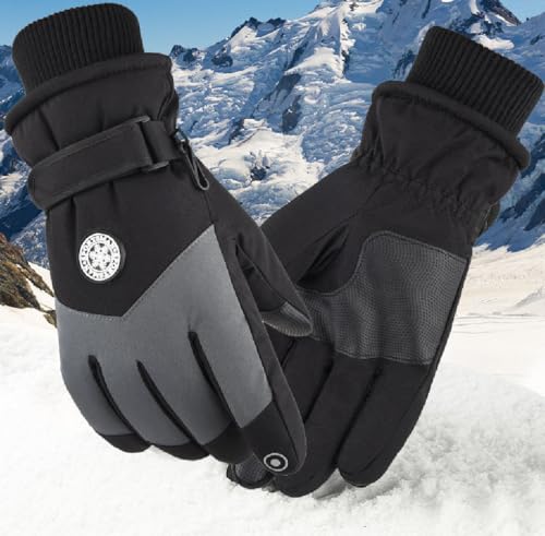 Women's Waterproof Insulated Winter Ski Gloves with Zipper - Black Grey