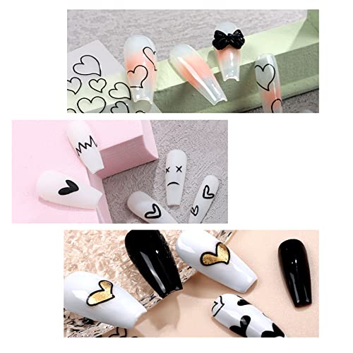 Black Hearts Nail Art Stickers - 6 Self-Adhesive Sheets