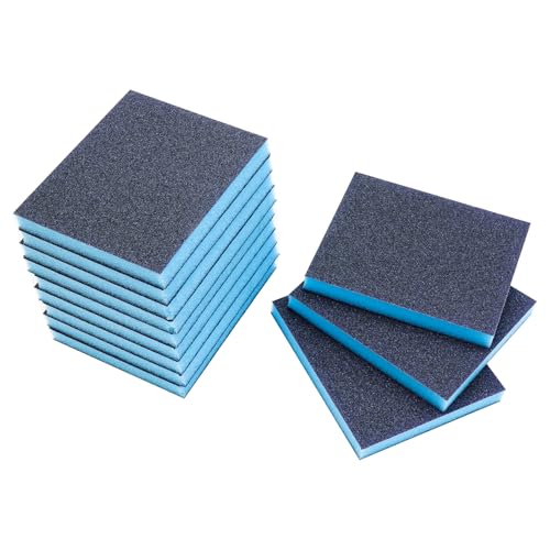 12 Pack 220 Grit Sanding Sponge, Wet Dry Sanding Block Sandpaper Sponge, Washable & Reusable Sanding Pads Soft Foam Sand Block for Metal Wood Drywall Furniture Polishing