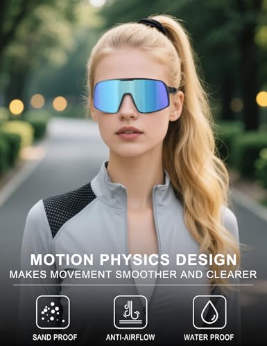 Polarized Sports Sunglasses for Men and Women - Black Frame with Blue Lens