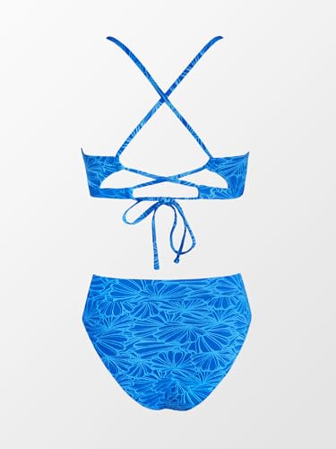 CUPSHE High-Waisted Scalloped Bikini Set for Women - Medium Sapphire Blue