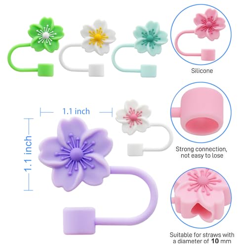 Silicone Straw Cover for 10mm Tumbler Straws - 6pcs Sakura Straw Cap