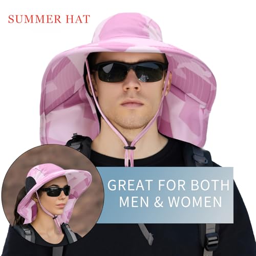 ZOORON Sun Hat for Men & Women with Neck Flap UPF 50+ UV Protection Fishing Hat, 6 3/4-6 7/8, 1pack-Camo Pink