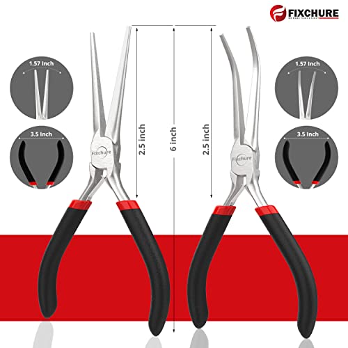 Needle Nose Pliers 2 PCs 6 Inch - Heavy Duty Carbon Steel, Insulated, Non-Serrated, Long Nose Pliers with PVC Coating & Rust Proof Finish
