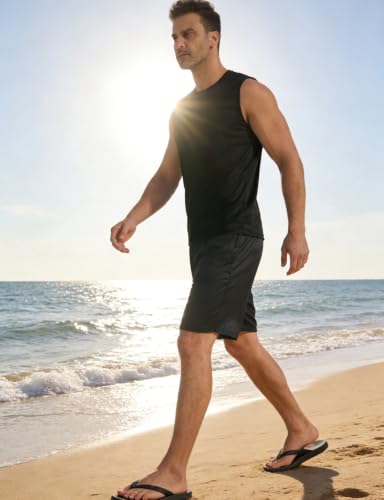 Men's Black X-Large UPF 50+ UV Swim Shirt Tank Top - Sleeveless Water Sports Wear