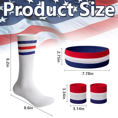 2/4 Sets American Flag Sports Headband & Wristband with Socks - Patriotic Athletic Gear