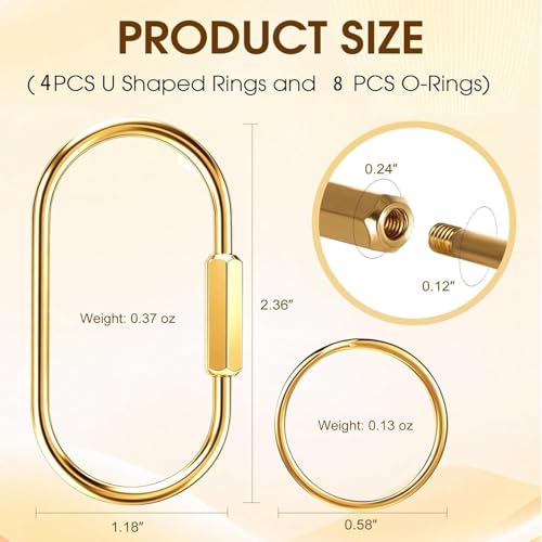 Gold Carabiner Keychain - 4 PCS Brass Key Ring with Screw Lock Clip