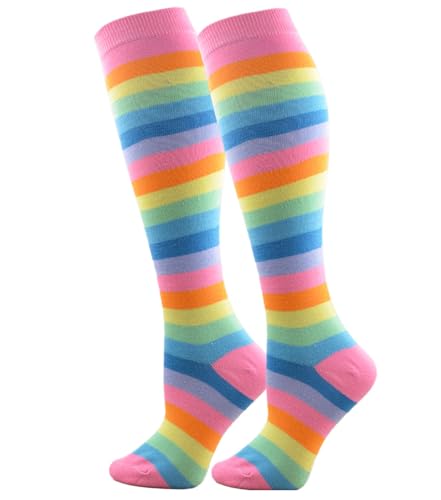 Athletic Knee High Socks - Pastel Rainbow Stripe - 1 Pair