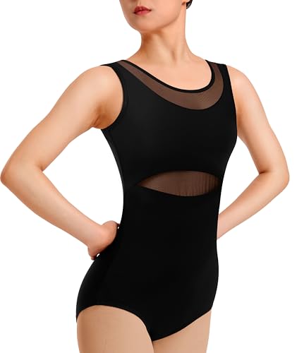 Women Ballet Leotard Mesh Dance Leotard Small - Black | Sanmsoner
