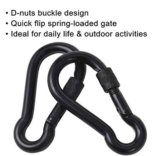 PROND Heavy Duty Locking Carabiners 316 Stainless Steel, Black - 2.7 Inch, 2 Pack