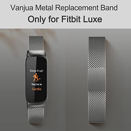 Vanjua Space Gray Metal Fitbit Luxe Band Stainless Steel Mesh Loop Adjustable Magnetic Strap