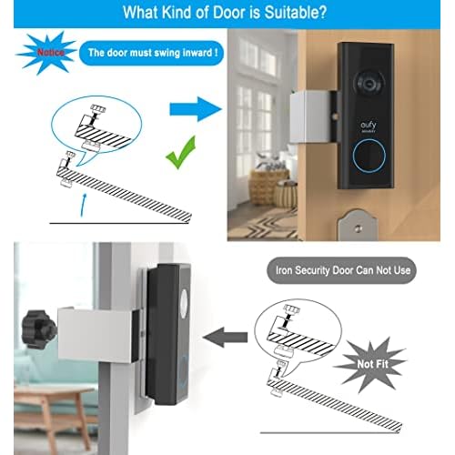 Anti-Theft Doorbell Mount Work for eufy Video Doorbell C210 (T8222),No Drill,Not Rust, Not Block Doorbell Sensor, Door Mount for Home Apartment Office Room Renters-Silver