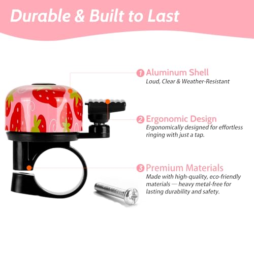 Crisp Sound Bicycle Bell for Handlebars - Strawberry