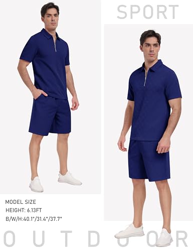 MoFiz Men's XXL Deep Blue Sweat Suit Set 2 Piece Casual Tracksuit Shorts