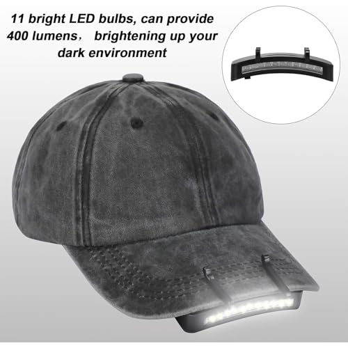 2 Pack Black LED Clip-On Cap Lights, 11 LED Headlamps, Hands-Free