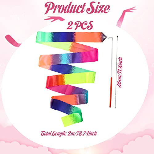 2-Piece Rainbow Rhythmic Gymnastics Ribbon Wands - 78-Inch Dance Streamers