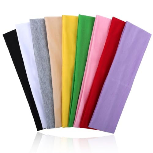 9-Pack Non-Slip Elastic Headbands for Women & Men - 9 Colors
