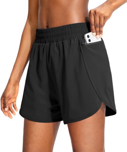 Soothfeel Women's 5-Inch Inseam Athletic Running Shorts for Workout & Gym - Black, Medium