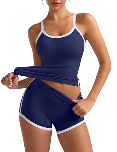 OLCHEE Women's 2-Piece Workout Set Navy Small Yoga & Lounge Outfit