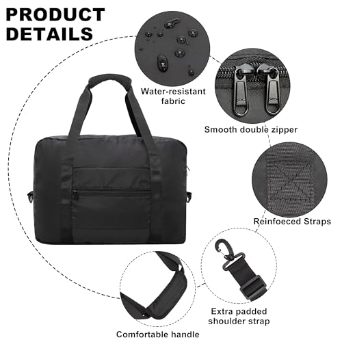 HOLYLUCK 40L Foldable Travel Duffel Bag Black - Compact, Waterproof & Easy Carry