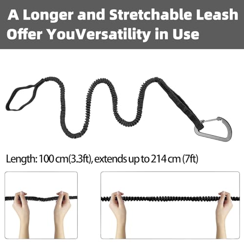 Kayak Paddle Leash - 3-7ft Stretchable Strap Lanyard - Black