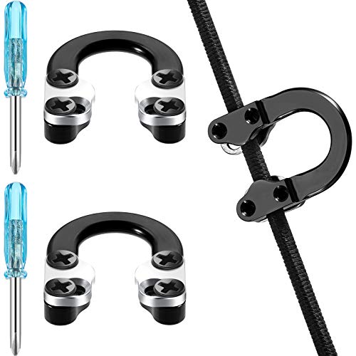Archery D Loop Set - 2 Metal U Nock D Rings with Screwdrivers, Black