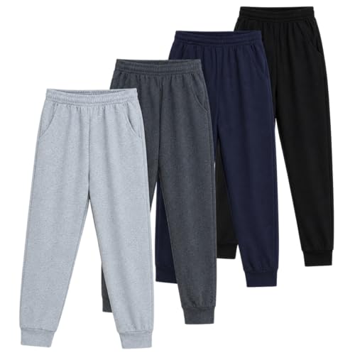 Coney Island Boys Sweatpants 4 Pack - Black/Charcoal/Heather Grey/Navy Jogger Pants with Pockets
