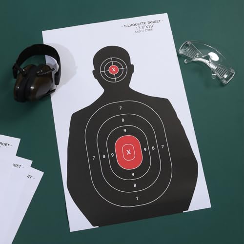 Large Silhouette Shooting Targets 14x22 Inch - 50 Pack with Red Bullseye