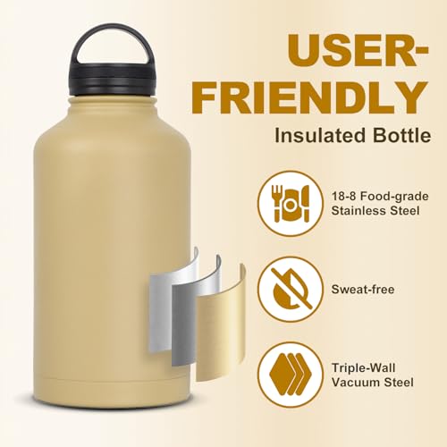 KawaGebo Kamp Tactical 64oz Insulated Water Bottle with Straw - Khaki
