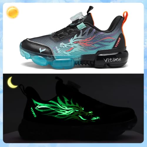 JMFCHI Sports Boys Girls Sneakers 2.5 Little Kid Blue Black-8202 Running Tennis Shoes