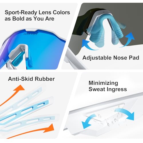 Sports Sunglasses with 5 Interchangeable Lenses - A-bright White Sky Blue