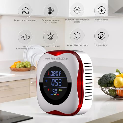 Carbon Monoxide Detectors Plug in Wall,TEYUAN 3-in-1 CO Detector | Humidity |Temperature Meter with LCD Display Sound & Light Warning,CO Level Monitor for Home RV Trip Camp-2 Pcs