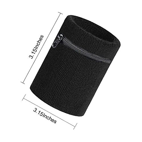 Sports Zipper Wristband - 2-Pack Solid Color Wrist Wallets