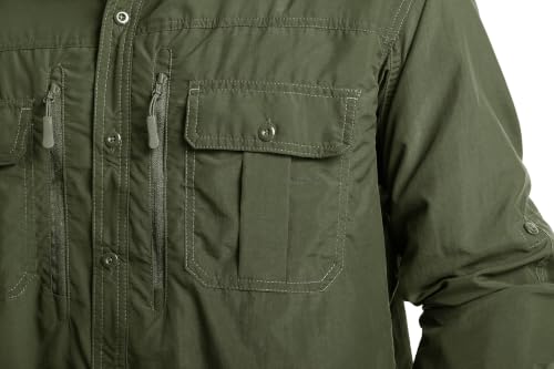MAGCOMSEN Men's Long Sleeve Fishing Shirt XL Army Green - Hiking & Safari Wear