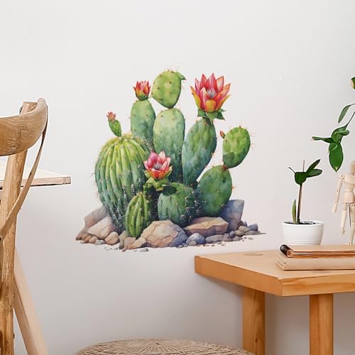 Cactus Succulent Cobblestone Wall Stickers, sacinora Tropical Green Plants Wall Decals Removable Vinyl Peel and Stick for Living Room Bedroom Kids Baby Nursery Art Decorations