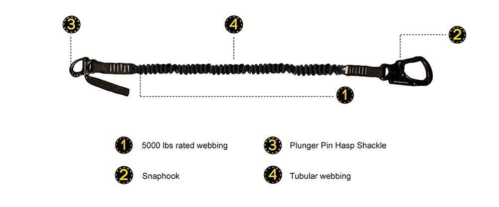 Fusion Tactical Military and Police Helo Lanyard - 6ft Elastic Bungee with Snap Hook Shackle, 23kN - Coyote Brown, 72 inches