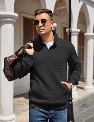 COOFANDY Men's Quarter Zip Pullover Sweatshirt Large Black Casual Mock Neck Sweater