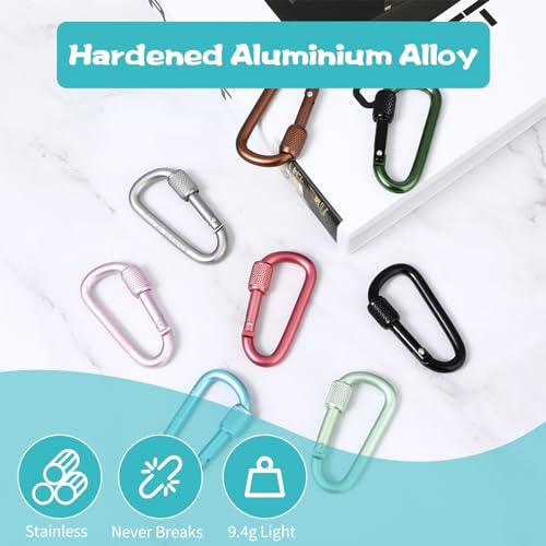 locking carabiner 8pc D-ring locking clips for camping, hiking, keychain accessories
