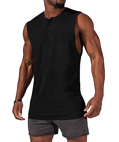 Men's Sleeveless Tank Top - Crewneck Solid Loose Fit - X-Large Black