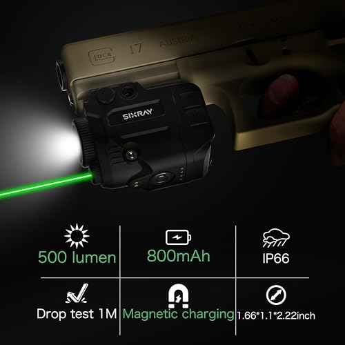 Pistol Light Laser Combo Tactical Green Beam and Flashlight for Gun 500 Lumens Rechargeable Rail Mounted Light for Handgun Picatinny 1913
