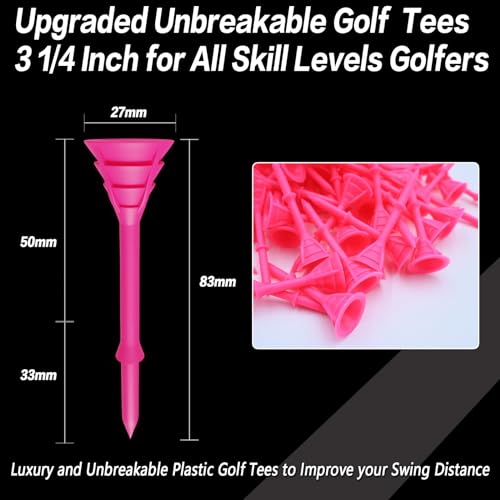 Golf Tees - Unbreakable Plastic 3 1/4 Inch, 12 Pack - Pink