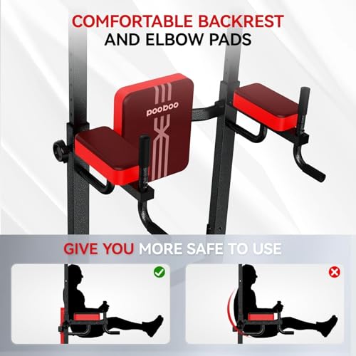 Power Tower Dip Station - Adjustable Height, 450LB Capacity - Black Red-03