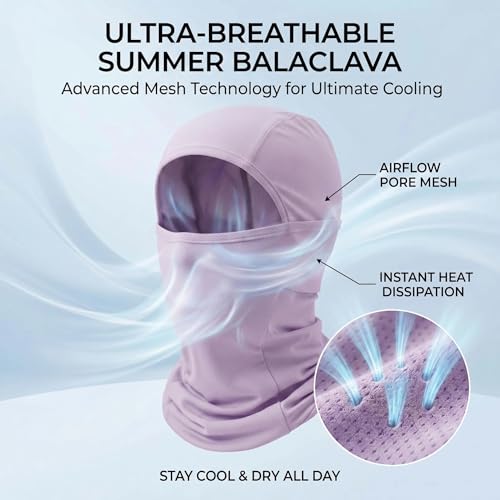 Cooling Breathable Full Face Mask - Summer UV Protection - Light Purple